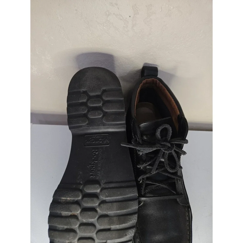 Rockport Mens Black Leather Boots Vibram Moc Toe Ankle Hikers Gorpcore Sz 9.5